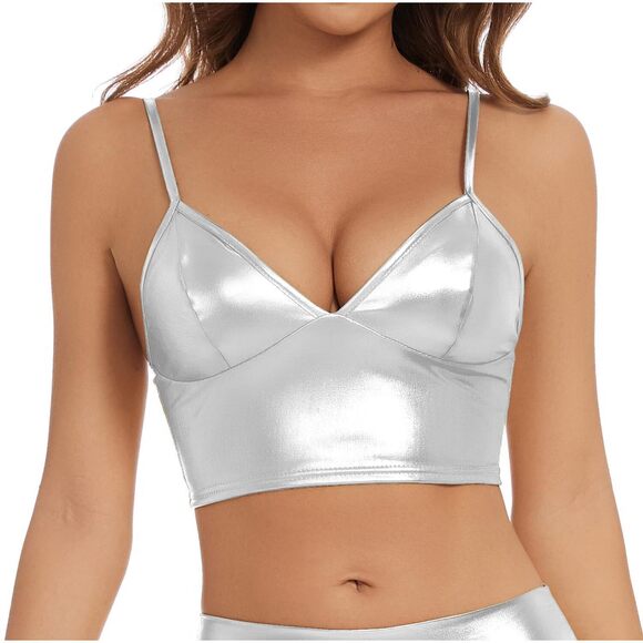 Other - 2940 Metallic Crop Tops Shiny V-Neck Tube Bra for Dancing Raves